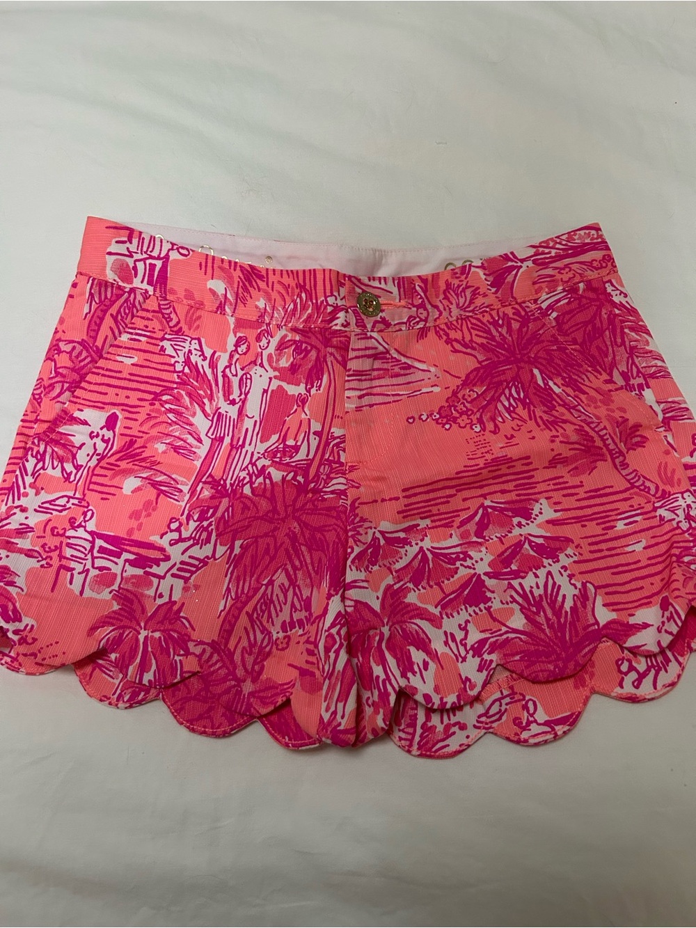 Lilly Pulitzer Coral & Hot Pink Scalloped High Waist Shorts